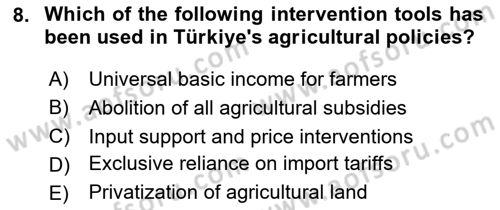 Agricultural Economics Dersi 2024 - 2025 Yılı Yaz Okulu Sınav Soruları 8. Soru