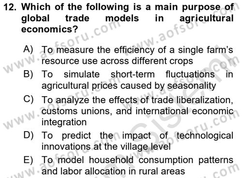 Agricultural Economics Dersi 2025 - 2026 Yılı (Vize) Ara Sınav Soruları 12. Soru
