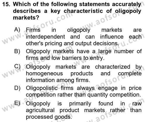 Agricultural Economics Dersi 2025 - 2026 Yılı (Vize) Ara Sınav Soruları 15. Soru