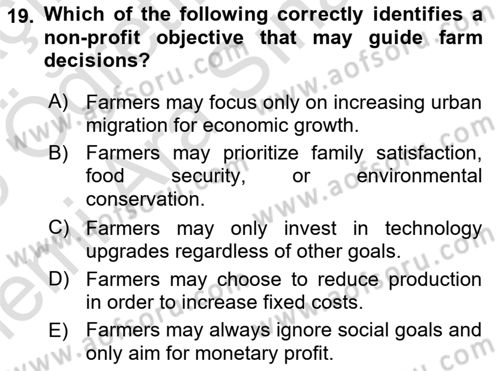 Agricultural Economics Dersi 2025 - 2026 Yılı (Vize) Ara Sınav Soruları 19. Soru