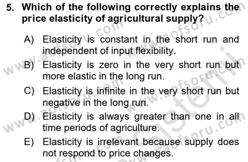 Agricultural Economics Dersi 2025 - 2026 Yılı (Vize) Ara Sınav Soruları 5. Soru