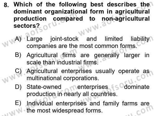 Agricultural Economics Dersi 2025 - 2026 Yılı (Vize) Ara Sınav Soruları 8. Soru