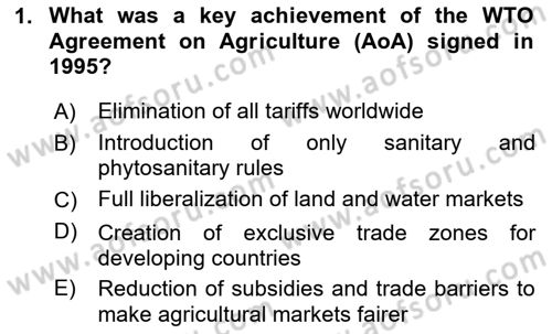 Agricultural Economics Dersi 2025 - 2026 Yılı (Final) Dönem Sonu Sınav Soruları 1. Soru