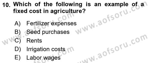 Agricultural Economics Dersi 2025 - 2026 Yılı (Final) Dönem Sonu Sınav Soruları 10. Soru