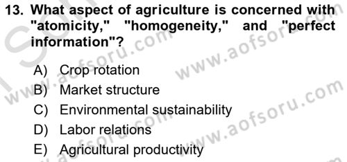 Agricultural Economics Dersi 2025 - 2026 Yılı (Final) Dönem Sonu Sınav Soruları 13. Soru
