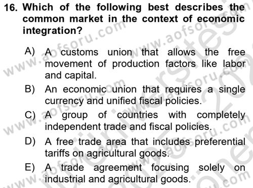 Agricultural Economics Dersi 2025 - 2026 Yılı (Final) Dönem Sonu Sınav Soruları 16. Soru