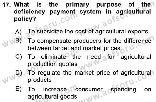 Agricultural Economics Dersi 2025 - 2026 Yılı (Final) Dönem Sonu Sınav Soruları 17. Soru