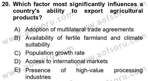 Agricultural Economics Dersi 2025 - 2026 Yılı (Final) Dönem Sonu Sınav Soruları 20. Soru