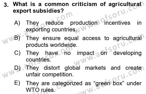 Agricultural Economics Dersi 2025 - 2026 Yılı (Final) Dönem Sonu Sınav Soruları 3. Soru