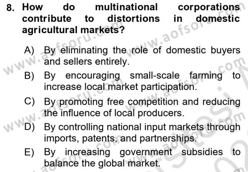 Agricultural Economics Dersi 2025 - 2026 Yılı (Final) Dönem Sonu Sınav Soruları 8. Soru
