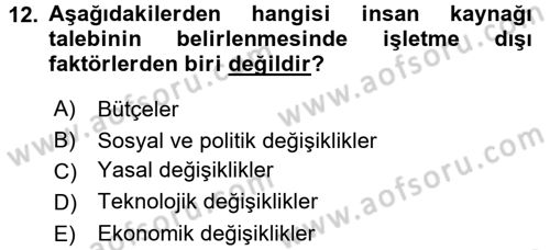 Örgütlerde İnsan Kaynakları Yönetimi Dersi 2015 - 2016 Yılı (Vize) Ara Sınav Soruları 12. Soru