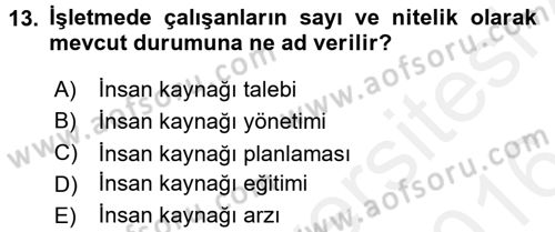 Örgütlerde İnsan Kaynakları Yönetimi Dersi 2015 - 2016 Yılı (Vize) Ara Sınav Soruları 13. Soru