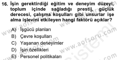 Örgütlerde İnsan Kaynakları Yönetimi Dersi 2015 - 2016 Yılı (Vize) Ara Sınav Soruları 16. Soru