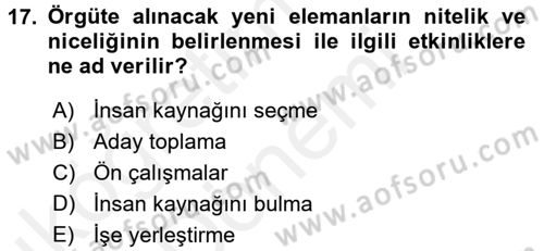 Örgütlerde İnsan Kaynakları Yönetimi Dersi 2015 - 2016 Yılı (Vize) Ara Sınav Soruları 17. Soru
