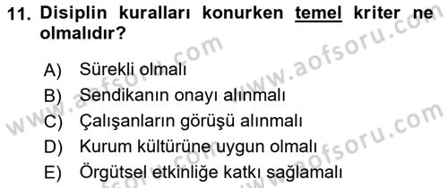 Örgütlerde İnsan Kaynakları Yönetimi Dersi 2015 - 2016 Yılı (Final) Dönem Sonu Sınav Soruları 11. Soru
