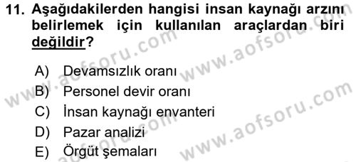 Örgütlerde İnsan Kaynakları Yönetimi Dersi 2016 - 2017 Yılı (Vize) Ara Sınav Soruları 11. Soru