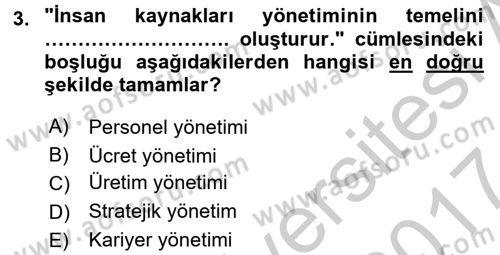 Örgütlerde İnsan Kaynakları Yönetimi Dersi 2016 - 2017 Yılı (Vize) Ara Sınav Soruları 3. Soru