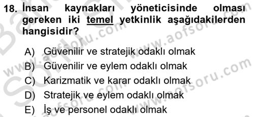 Örgütlerde İnsan Kaynakları Yönetimi Dersi 2016 - 2017 Yılı (Final) Dönem Sonu Sınav Soruları 18. Soru