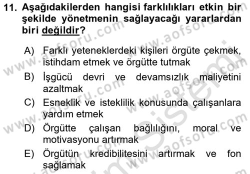 İnsan Kaynaklarında Güncel Yaklaşımlar Dersi 2021 - 2022 Yılı (Final) Dönem Sonu Sınav Soruları 11. Soru