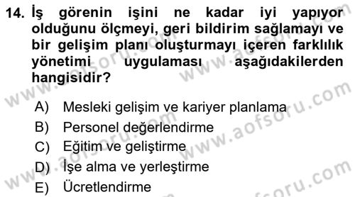 İnsan Kaynaklarında Güncel Yaklaşımlar Dersi 2021 - 2022 Yılı (Final) Dönem Sonu Sınav Soruları 14. Soru
