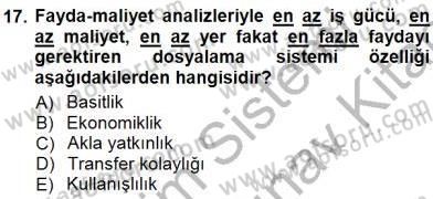 Belge Yönetimi ve Ofis Uygulamaları Dersi 2012 - 2013 Yılı (Final) Dönem Sonu Sınav Soruları 17. Soru