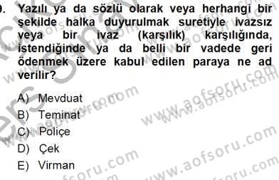 Belge Yönetimi ve Ofis Uygulamaları Dersi 2013 - 2014 Yılı Tek Ders Sınavı 9. Soru