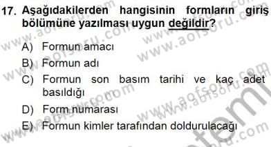 Belge Yönetimi ve Ofis Uygulamaları Dersi 2014 - 2015 Yılı (Final) Dönem Sonu Sınavı 17. Soru