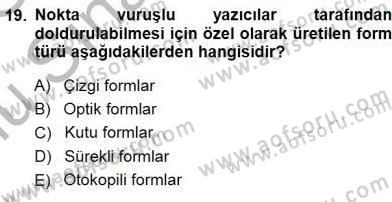 Belge Yönetimi ve Ofis Uygulamaları Dersi 2014 - 2015 Yılı (Final) Dönem Sonu Sınavı 19. Soru