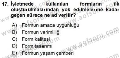 Belge Yönetimi ve Ofis Uygulamaları Dersi 2015 - 2016 Yılı (Final) Dönem Sonu Sınavı 17. Soru