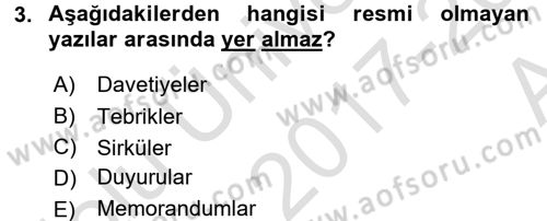 Belge Yönetimi ve Ofis Uygulamaları Dersi 2017 - 2018 Yılı (Vize) Ara Sınav Soruları 3. Soru