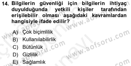 Belge Yönetimi ve Ofis Uygulamaları Dersi 2017 - 2018 Yılı (Final) Dönem Sonu Sınavı 14. Soru