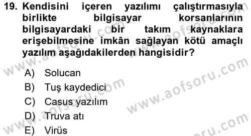 Belge Yönetimi ve Ofis Uygulamaları Dersi 2017 - 2018 Yılı (Final) Dönem Sonu Sınavı 19. Soru