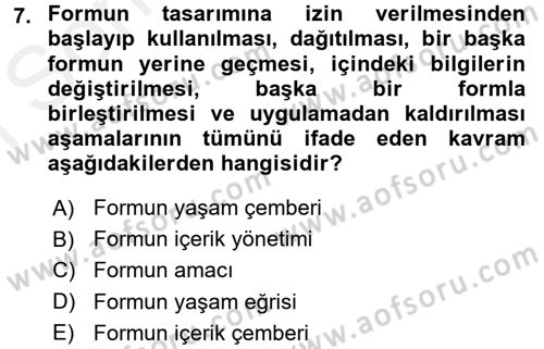 Belge Yönetimi ve Ofis Uygulamaları Dersi 2017 - 2018 Yılı (Final) Dönem Sonu Sınavı 7. Soru