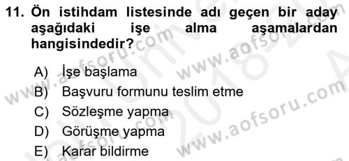 Belge Yönetimi ve Ofis Uygulamaları Dersi 2018 - 2019 Yılı (Vize) Ara Sınav Soruları 11. Soru