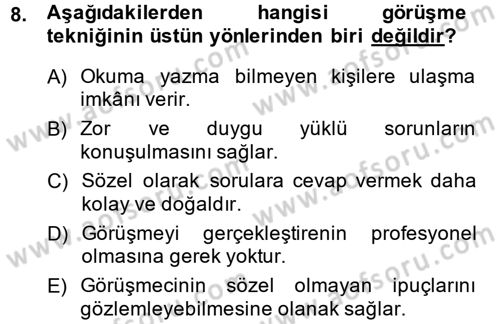 Görüşme Teknikleri Dersi 2014 - 2015 Yılı (Vize) Ara Sınavı 8. Soru