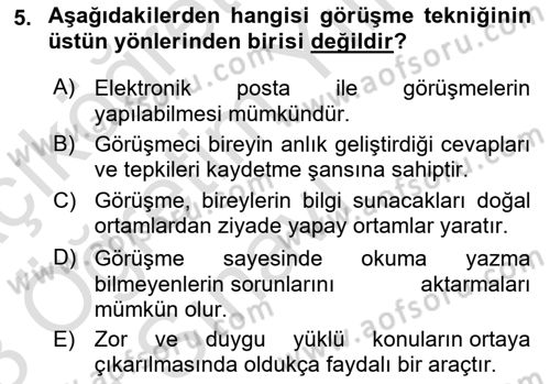 Görüşme Teknikleri Dersi 2022 - 2023 Yılı Yaz Okulu Sınav Soruları 5. Soru
