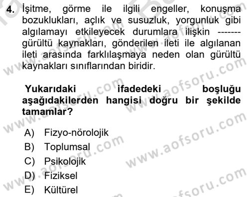 Görüşme Teknikleri Dersi 2023 - 2024 Yılı (Vize) Ara Sınav Soruları 4. Soru