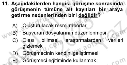 Görüşme Teknikleri Dersi 2023 - 2024 Yılı Yaz Okulu Sınav Soruları 11. Soru