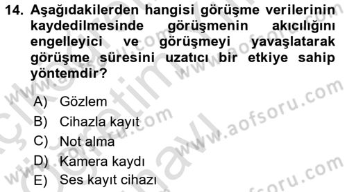 Görüşme Teknikleri Dersi 2023 - 2024 Yılı Yaz Okulu Sınav Soruları 14. Soru