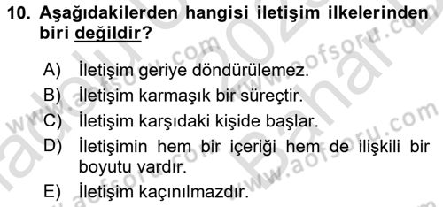 Görüşme Teknikleri Dersi 2025 - 2026 Yılı (Vize) Ara Sınav Soruları 10. Soru