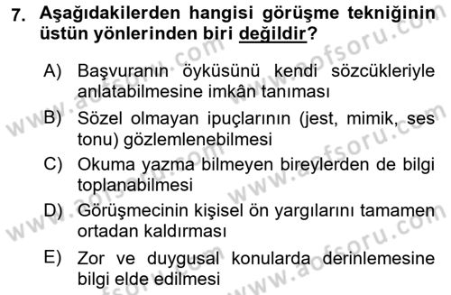 Görüşme Teknikleri Dersi 2025 - 2026 Yılı (Vize) Ara Sınav Soruları 7. Soru