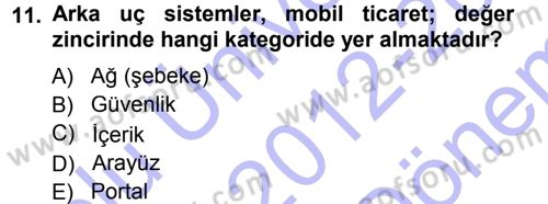 E-İş Süreçleri Dersi 2012 - 2013 Yılı (Final) Dönem Sonu Sınav Soruları 11. Soru