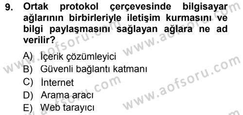 E-İş Süreçleri Dersi 2012 - 2013 Yılı (Final) Dönem Sonu Sınav Soruları 9. Soru