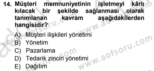 E-İş Süreçleri Dersi 2013 - 2014 Yılı Tek Ders Sınav Soruları 14. Soru