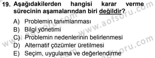 E-İş Süreçleri Dersi 2013 - 2014 Yılı Tek Ders Sınav Soruları 19. Soru