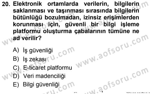 E-İş Süreçleri Dersi 2013 - 2014 Yılı Tek Ders Sınav Soruları 20. Soru