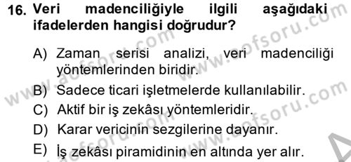 E-İş Süreçleri Dersi 2014 - 2015 Yılı (Final) Dönem Sonu Sınav Soruları 16. Soru