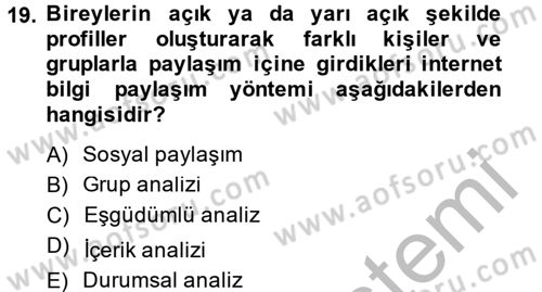 E-İş Süreçleri Dersi 2014 - 2015 Yılı (Final) Dönem Sonu Sınav Soruları 19. Soru