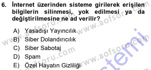 E-İş Süreçleri Dersi 2015 - 2016 Yılı (Vize) Ara Sınav Soruları 6. Soru