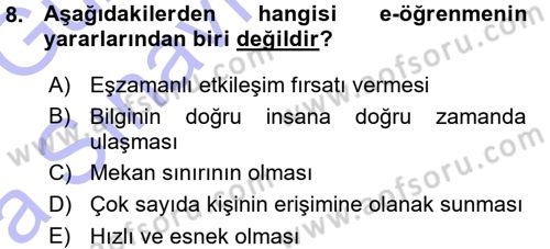 E-İş Süreçleri Dersi 2015 - 2016 Yılı (Vize) Ara Sınav Soruları 8. Soru